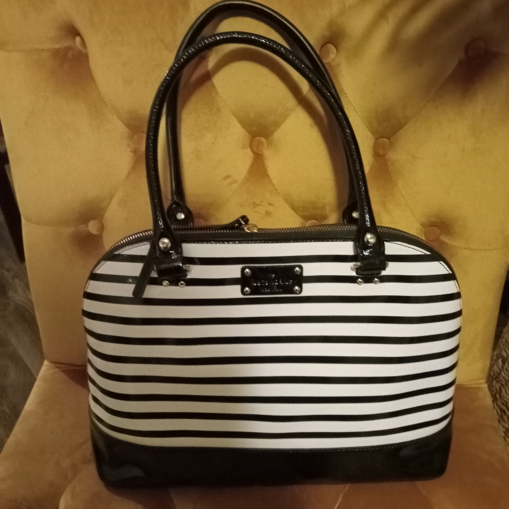 kate spade Black and White Striped Shoulder Bag